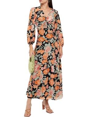 ANTIK BATIK Camille Ruched Floral Print Crepe De Chine Maxi Dress Small 38